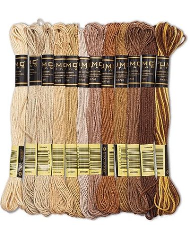 UMC STAG 12 Pieces | Premium Embroidery Thread | 100% Egyptian Cotton Premium Skeins | Cross Stitch Embroidery Floss | Oeko TEX Certified Stranded Cotton (Brown Tones)
