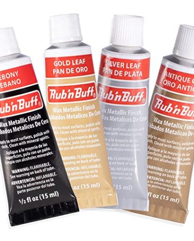 AMACO Rub n Buff Wax Metallic Finish 4 Color Kit - Antique Gold Silver Leaf Gold Leaf Ebony 15ml Tubes - Versatile Gilding Wax for Finishing Furniture Antiquing and Restoration - 4 Rub and Buff Colors