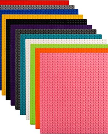 ZEAYEA 12 Pack Classic Baseplates, 10 x 10 Inch Building Base Plates for Kids, Compatible with Most Standard Building Bricks, 12 Colors Stackable Bases for Activity Table