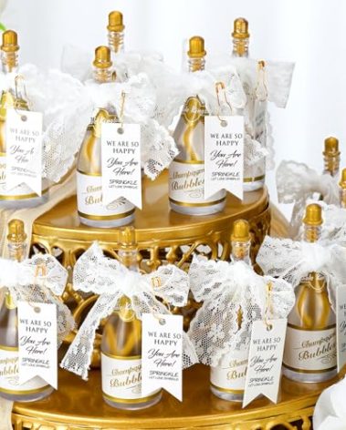 Sunnychicc 20 Pcs Mini Champagne Bottle Bubble Bulk for Wedding Favors Champagne Bottle Shaped Bubbles Set with Ribbons and Cards Champagne Bottles for Shower Guests Bridal Gifts