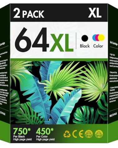 64XL Ink Cartridge Combo Pack Remanufactured Replacement for HP Ink 64 HP64 64XL 64 XL Work for Envy Photo 7858 7855 7155 6255 6252 7120 7158 Envy 7255e 7955e 7958e Tango X Terra Printer(Black, Color)
