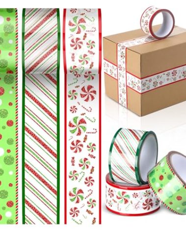 Watersay 3 Rolls Christmas Decorative Packing Tapes Christmas Decorative Duct Tape 100 yd x 2 Inches Style Printed for Xmas Scrapbooking Crafting Boxes Small Business Packages(Classical)