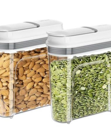 MR.SIGA Airtight Cereal Dispenser Set, Storage Containers for Dry Goods, Nuts, Beans, Snacks, BPA Free, 1.3 L / 1.37 Qt, Small, Clear, 2 Pack