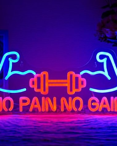 Alkkign No Pain No Gain Neon Sign for Gym Decor Gym Neon Light Muscle Led Neon Sign Dumbbell LED Neon Light Weightlifting Neon Lights Fitness Club Neon Signs for Gym Fitness Club Store Decoration