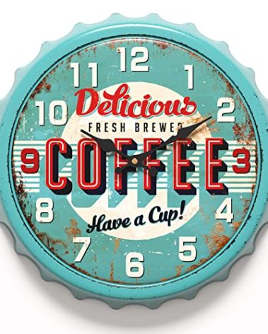 Menterry Bottle Cap Design Iron Retro Wall Clock, 13 inch Vintage Style, Silent Non-Ticking Battery Operated Creative Decor Wall Clocks for Cafes,Farmhouse,Office,Kitchen (Blue)