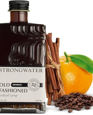 Strongwater Espresso Old Fashioned Craft Cocktail Mixer - Makes 32 Cocktails - Handcrafted Old Fashioned Syrup with Real Coffee, Cinnamon, Sugar & Cherry - Just Mix with Bourbon or Whiskey