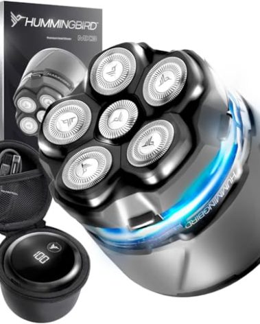 HUMMINGBIRD MK3 Stealth Edition Electric Head Shaver - No Nick Electric Razor for Men, Cordless USB C Rechargeable, Waterproof Wet/Dry Shave, 6 Blade Head, LED Display, Rotary Skull Shaver with Case