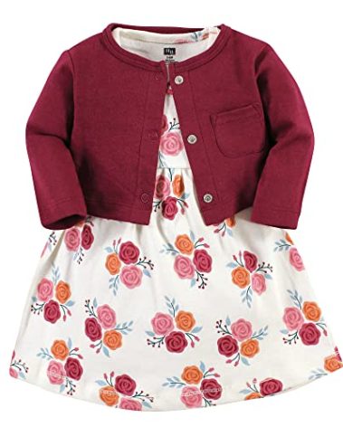 Hudson Baby unisex baby Hudson Infant and Toddler Girl Cotton Cardigan Set, Autumn Rose Casual Dress, Autumn Rose, 1-2T US