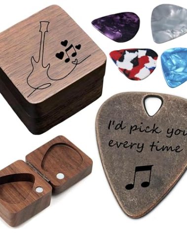 JUPPE Birthday Gifts For HIm or Her, Bronze I'd Pick You Every Time Guitar Pick With Wood Gift Box Music Gifts For Men Women Boy Girl (Wood Box Set)