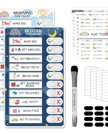 2 in 1 Bedtime/Morning Routine Chart for Kids Toddlers, Magnetic Chore Chart for Kids, Cute Visual Schedule for Kids Schedule Board for Home, Kids Checklist to Do List ADHD Tools for Kids