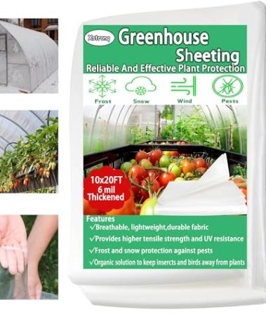 Xstronq 10FTx20FT Greenhouse Plastic Sheeting, 6 Mil Thick Clear Polyethylene Film, Waterproof Wind Frost Dust UV Resistant Green House Plastic Covering for Outdoor Plant, Garden, (10ft x 20ft)