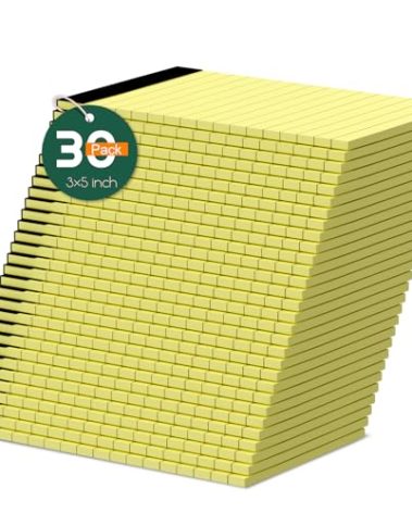 Small Note Pads 3x5 Notepad, 30 Pack 3x5 Yellow Notepads College Ruled Small Scratch Memo Pads, Perforated 3 x 5'' Small Writing Note Pad of Paper, Pocket Size Lined Pads Narrow Ruled Small Notebook
