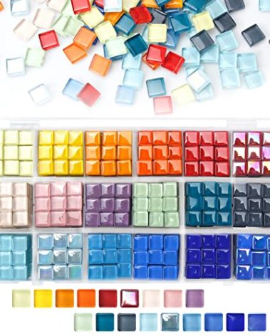 900 pcs 2.2LB Glass Mosaic Tiles, 18 Colors 10mm Mosaic Glass Pieces with Storage Box, Transparent Mosaic Tiles for Crafts Bulk, Mosaic Supplies for Home Decoration, Art Crafts