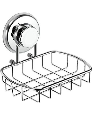 HASKO Suction Cup Soap Dish for Shower Wall, Rustproof Stainless Steel Shower Soap Holder Suction, Bathtub Bathroom Bar Soap Holder (Chrome)