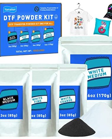 Yamation DTF Powder Kit, DTF Adhesive Powder Include Fine Medium Coarse, White Black DTF Transfer Powder Hot Melt Adhesive applies to All DTF Transfer Printers for Digital Prints on DTF Supply