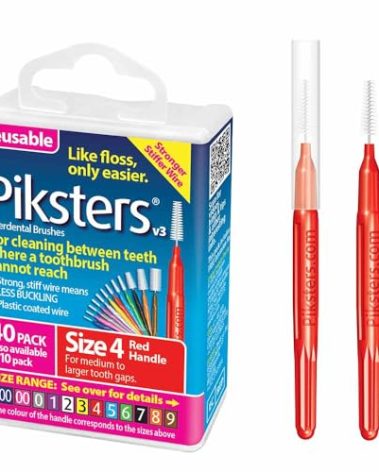 Piksters Interdental Brushes, 40 pk, Size 4, Interdental Tooth Brush for Medium Gaps, Gum Soft Bristles for Plaque Removal, Safe for Braces