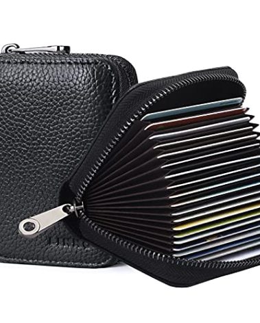 Linno RFID 20 Slots Credit Card Holder Genuine Leather Small Wallet for Women or Men with Zipper