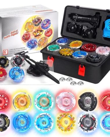 BUPASAK Light Ignite Battle Set with Portable Box, 12 Spinning Tops, 2 Launchers and 1 Girp, Birthday Toy Gift for 6+ Year Old Boys