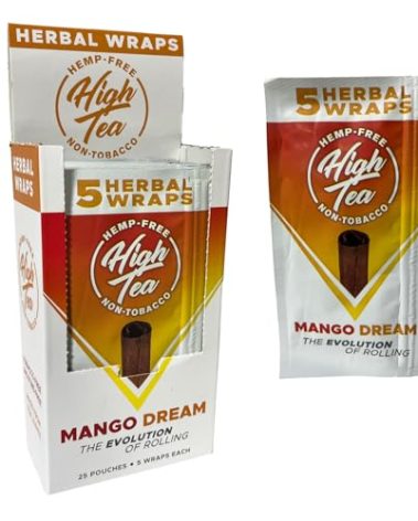 High Tea Non Tobacco All Natural Herbal Smoking Wraps - Mango Dream - 125 Self Rolling Wraps For Rolling Tobacco, Made from Tea Leaves