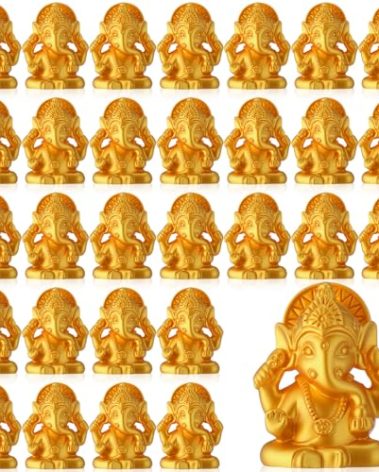 AceOrbit Indian Return Gifts for Pooja Gold Resin Small Elephants Statues Bulk Ganesha Diwali Decor Symbol of Lucky Wealth Prosperity for Diwali Pooja Wedding Housewarming Favor (30 Pcs)