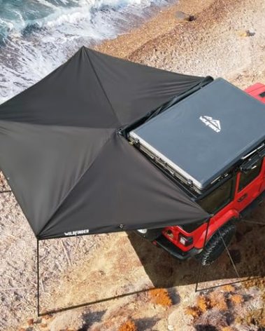 Wildfinder 270 Awning Driver Side Free Standing Built-in LED Light, Car Side 270 Degree Awning Waterproof UV50+ Wind Resistant for SUV Van Truck
