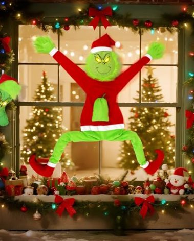 Christmas Grinchs Decorations, 3.94FT Large Green Christmas Funny Doll with Stocking, Bendable Arms & Legs, Whimsical Elf Plush Decoration for Home, Tree, Wall, – Indoor Outdoor Holiday Display