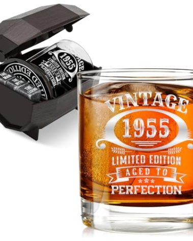 70th Birthday Gifts for Men Vintage 1955 Cool 70th Birthday Whiskey Glass Set for Whiskey Lovers 70 Year Old Birthday Decorations for Him Funny 70 Bday Gifts Idea for Man Turning 70