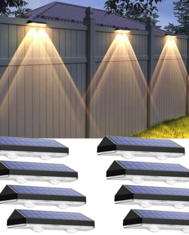 LIANGLOME Solar Fence Lights Outdoor - 2700/4000/6000K 3 Mode, Waterproof LED, Fence Light Solar Powered for Outside, Backyard/Railing/Step/Patio/Wall and Home Improvement(8 Pack)