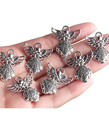Opexicos 100Pcs 27 x 24 mm Antique Silver Wing Guardian Angel Charms Beads Pendants for Jewelry DIY Handmade Bracelet Necklace