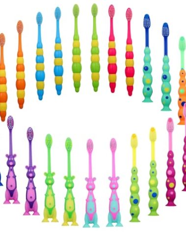 Lauwell Toddler Toothbrush Pack - 36 Pieces, Soft Bristle Animal Toothbrushes with Covers & Suction Cup for Kids Sensitive Teeth