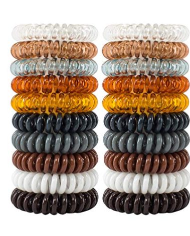 79STYLE 50pcs Spiral Hair Ties For Women Coil Hair Bands Coil Scrunchies Ponytail Holder Plastic Phone Cord Hair Coils For Thin Hiar No Damage (brown/clear)