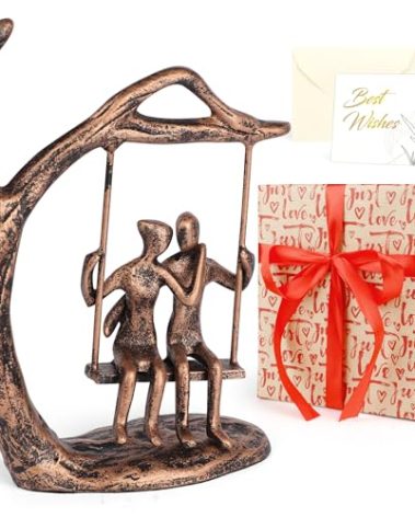 Kresecioo Anniversary Wedding Gifts for Couple/Her - Romantic Couple Statue in Love, Antique Bronze Metal Figurine Sweet Loving Together Iron Sculpture Decor, Gifts for Wife Husband Christmas
