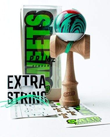 Sweets Kendamas Grain Split Boost Kendama, Improves Hand Eye Coordination, Reflexes, Premium Skill Toy, Extra String Accessory Gift Bundle (Laser Tag)