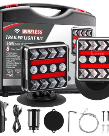inhtgeas Wireless Trailer Lights – Magnetic Trail Lights Upgraded 2.4GHz Transmission with Strobe Mode Reverse Lights Multifunction Towing Lights Kit for Trucks, Boat, RV, Vehicle, Caravan
