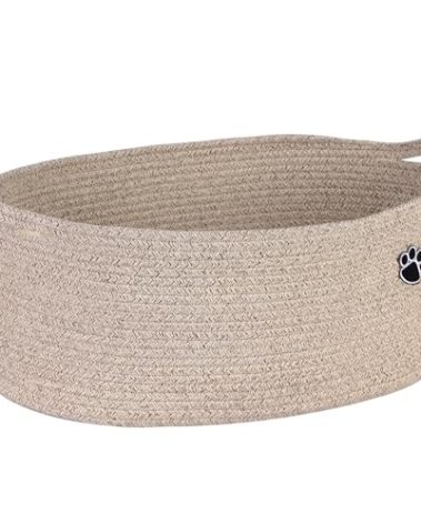 Optish Dog Toy Basket, Toy Box and Bin for Dog Cat Storage, 19.7" X 11" X 7.9" (30L) Large Woven Rope Basket for Blanket Storage, Living Room, Bedroom, Brown