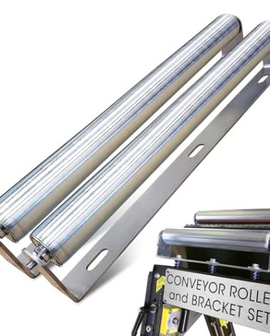 Ultimation Pack of 2 | 16" Long Roller & Bracket Set |1.5" Diameter | Galvanized Steel | Industrial Use | Easy Install | Reliable & Sturdy for Your Conveyor Needs | Can Be Used As Kayak Roller Loaders