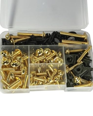 JCSUMRID 210 PCS Motorcycle Fairing Bolt Kit Screws Stainless Steel Fasteners Washers Nuts Replacement for Yamaha Kawasaki BMW Suzuki Honda Dirt Bike Sportbike ATV Scooter(Gold)