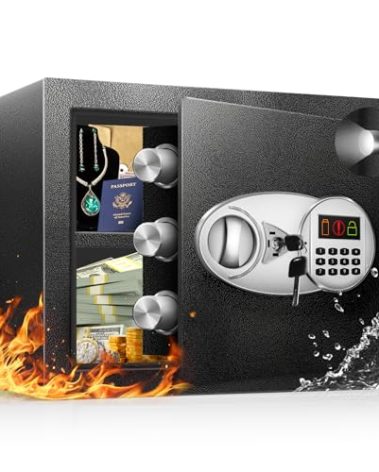 TOTOY 1.8 Cu Ft Fireproof Safe Box For Home Documents with Emergency Battery Box - Steel Security Small Safe Lock Box with Electronic Keypad, LED Sensor Light- Safety Box For Hotel Cash, Jewelry