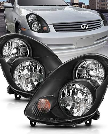 AmeriLite Replacement Black JDM Headlights For 2003-2004 Infiniti G35 4 Door Sedan- Passenger and Driver Side