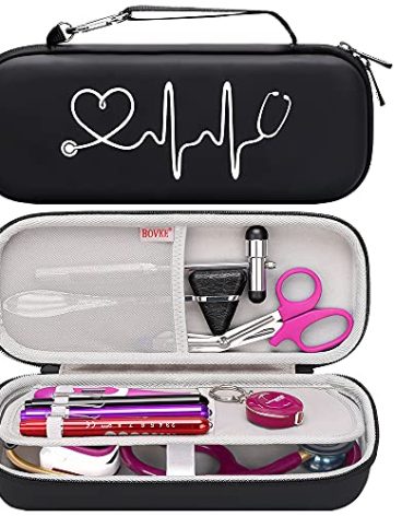 BOVKE Carrying Stethoscope Case for 3M Littmann Classic III Monitoring/Lightweight II S.E/Cardiology IV Diagnostic/MDF Acoustica Stethoscopes, Extra Pocket for Doctor & Nurse Accessories, Black