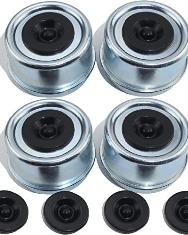 iBroPrat 4PCS 2.44" Trailer Hub Cap,Trailer Axle Bearing Dust Cap Cup Grease Cover with 8 Rubber Plugs,Bolt Metal Trailer Axle Wheel Bearing and Hub Dust Caps for Most 5200 to 6000 Pound Axles Dexter
