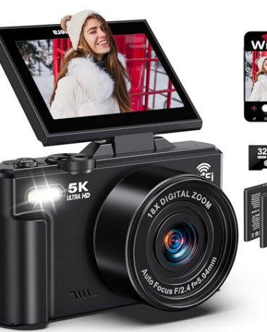 5K Digital Camera for Photography - 75MP WiFi Vlogging Camera for YouTube - UHD 18X Zoom Digital Cameras with Flip Screen 3" 180° - Travel Flash Camara for Beginners & Adults