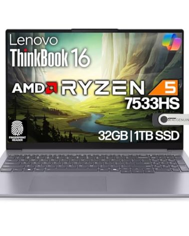 Lenovo ThinkBook 16 G7 Business Laptop, 16” FHD+, AMD Ryzen 5 7533HS, 32GB DDR5, 1TB NVMe, WiFi 6 + BT, RJ-45, HDMI, Fingerprint Reader, HD Webcam, Win 11 Pro