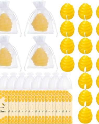 Sosation 20 Sets Beehive Candle Honeycomb Votive Candles with Thank You Tags and Organza Gift Bags for Baby Shower Party Favor Bee Themed Party Decorations Centerpieces for Tables