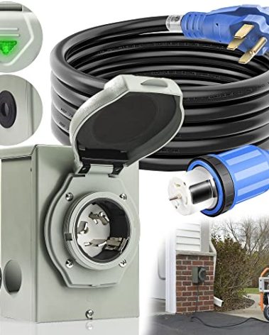 50 Amp Generator Cord and Power Inlet Box [Pre-Drilled], 25FT Generator Cord, 125V/250V NEMA14-50P/SS2-50R Twist Lock Connector