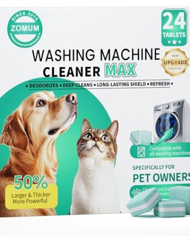 Upgrade Washing Machine Cleaner Tablets - 50% Stronger Formula: 24 Pack - 12 Month Supply, Specially for Pet Owners to Easy Pet Hair Remover for Laundry, Compatible with HE, Top & Front Load