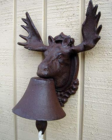Treasure Gurus New cast Iron Rustic Moose ELK w Antlers Dinner Bell bar Cabin or Lodge Decor Item