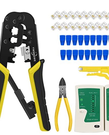 RJ45 Crimp Tool Kit for Cat5 Cat5e Cat6 Modular Plugs Connectors, RJ-11, 6P/RJ-12, 8P/RJ-45 Network Crimping Tool, Modular RJ45 Crimper Strip, Cut, Crimp, All-in-One