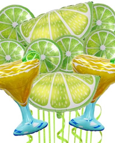 10Pcs Lime Balloons Green Lemon Foil Balloons Large Margarita and Lime Mylar Balloon for Fruit Summer Lime Lemon Party Decorations Margarita Bachelorette Birthday Decorations