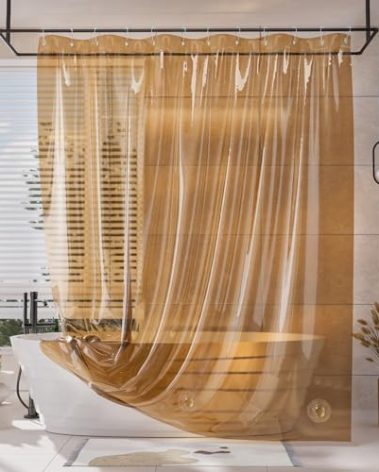 AmazerBath Shower Curtain Liner, EVA Clear Orange-Brown Heavy Duty Shower Curtain and Liner 2-in-1, 72x72 Luxury Plastic Weighted Bathroom Shower Liner, 12 Rustproof Grommets & 3 Heavyweight Stones